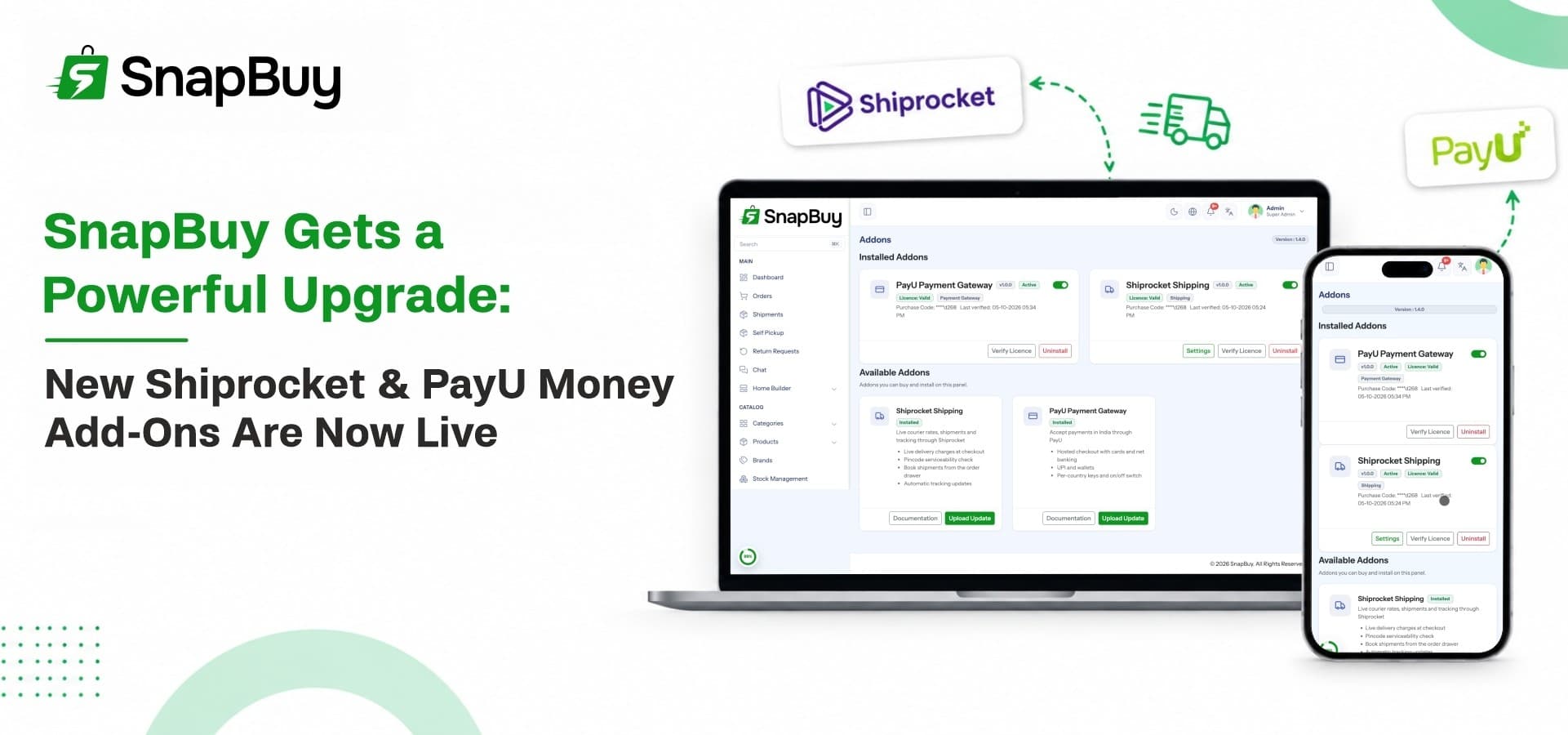 SnapBuy Gets a Powerful Upgrade: New Shiprocket & PayU Money Add-Ons Are Now Live
