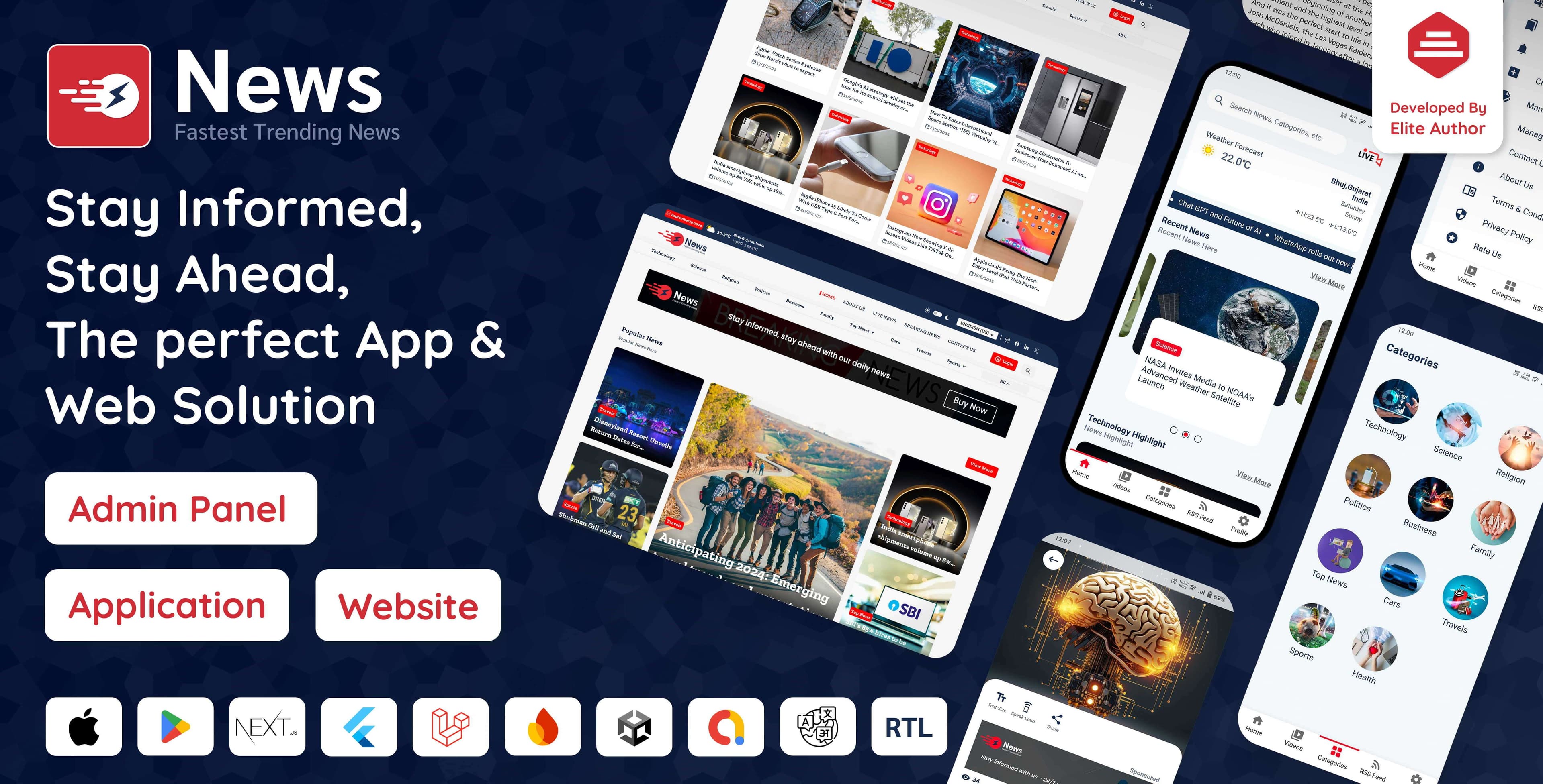News App and Web -Flutter News App for Android and IOS App | News Website with Admin panel