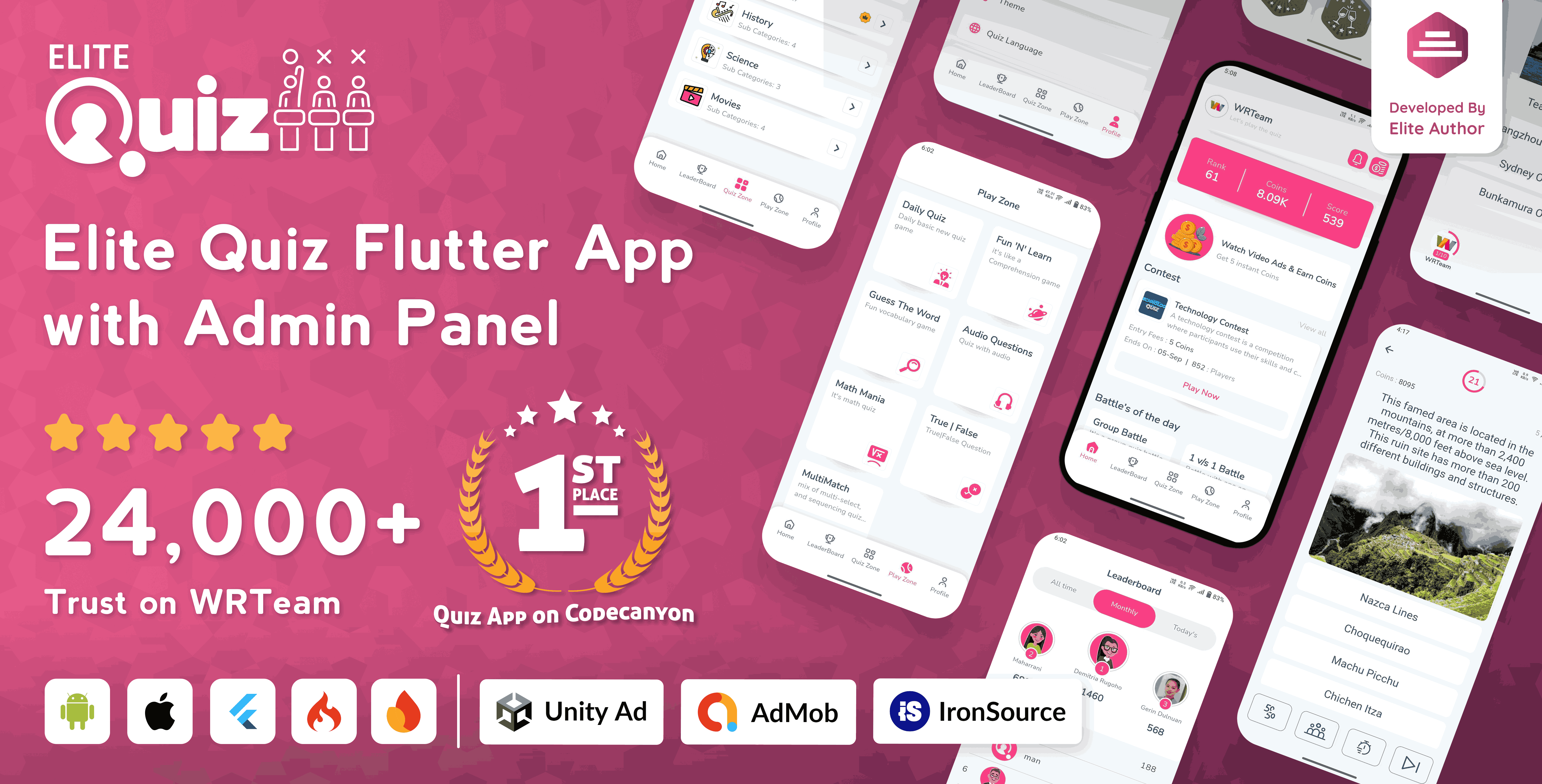 Elite Quiz - Trivia Quiz | Quiz Game - Flutter Full App + Admin Panel