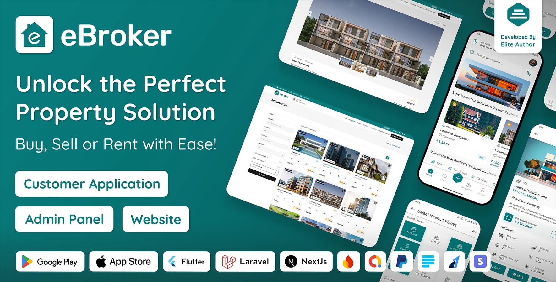 eBroker - Real Estate Property Buy-Rent-Sell Flutter app with Laravel Admin Panel | Web Version