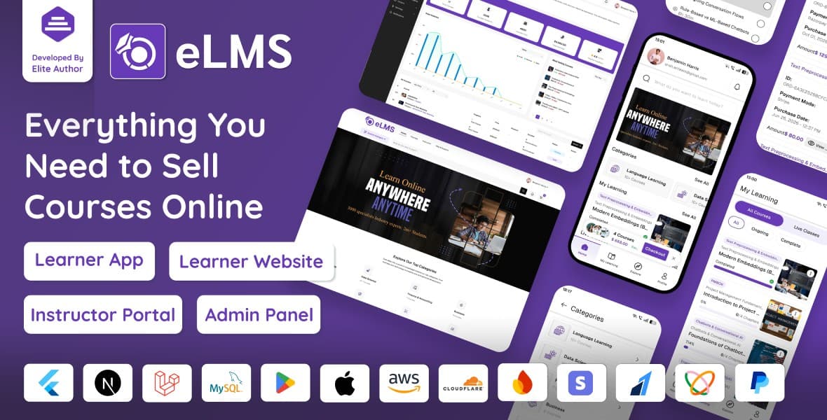 eLMS - Online Learning Management System LMS | Flutter App with Laravel Admin Panel | Next.js Web