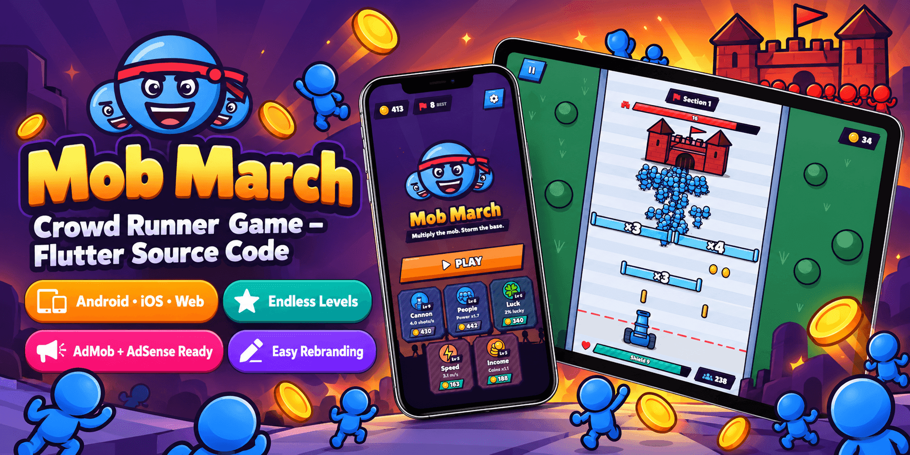 Mob March – Crowd Runner Game | Flutter Source Code (Android, iOS & Web)