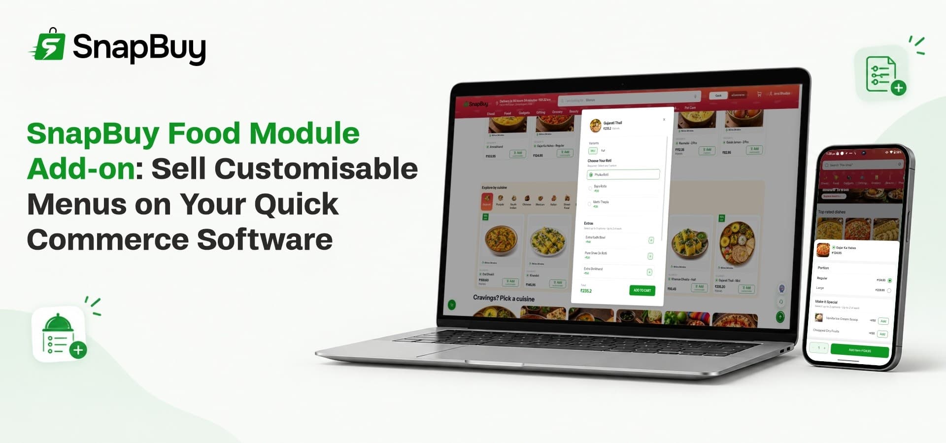SnapBuy Food Module Add-on: Sell Customisable Menus on Your Quick Commerce Software