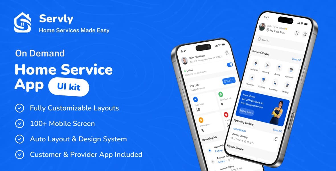 Servly – On Demand Home Service App UI Kit