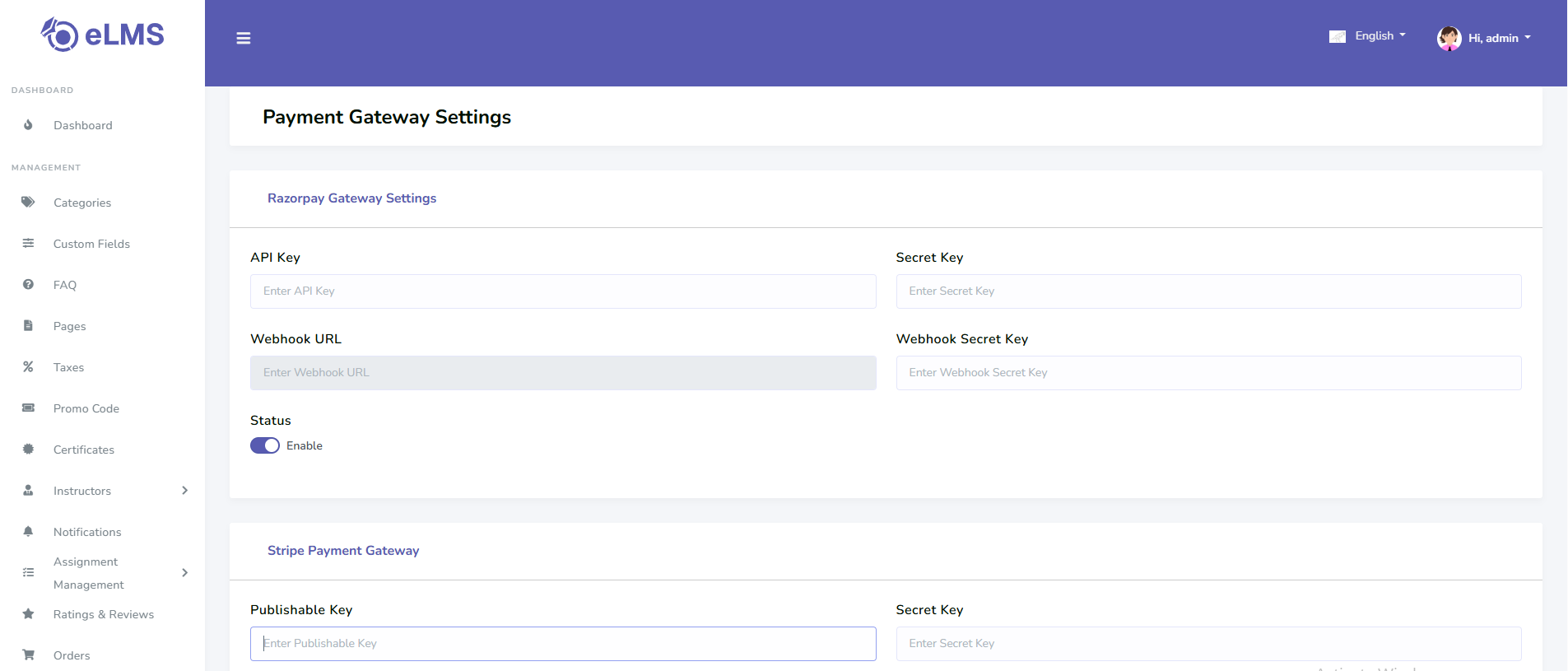 Payment Gateway Settings
