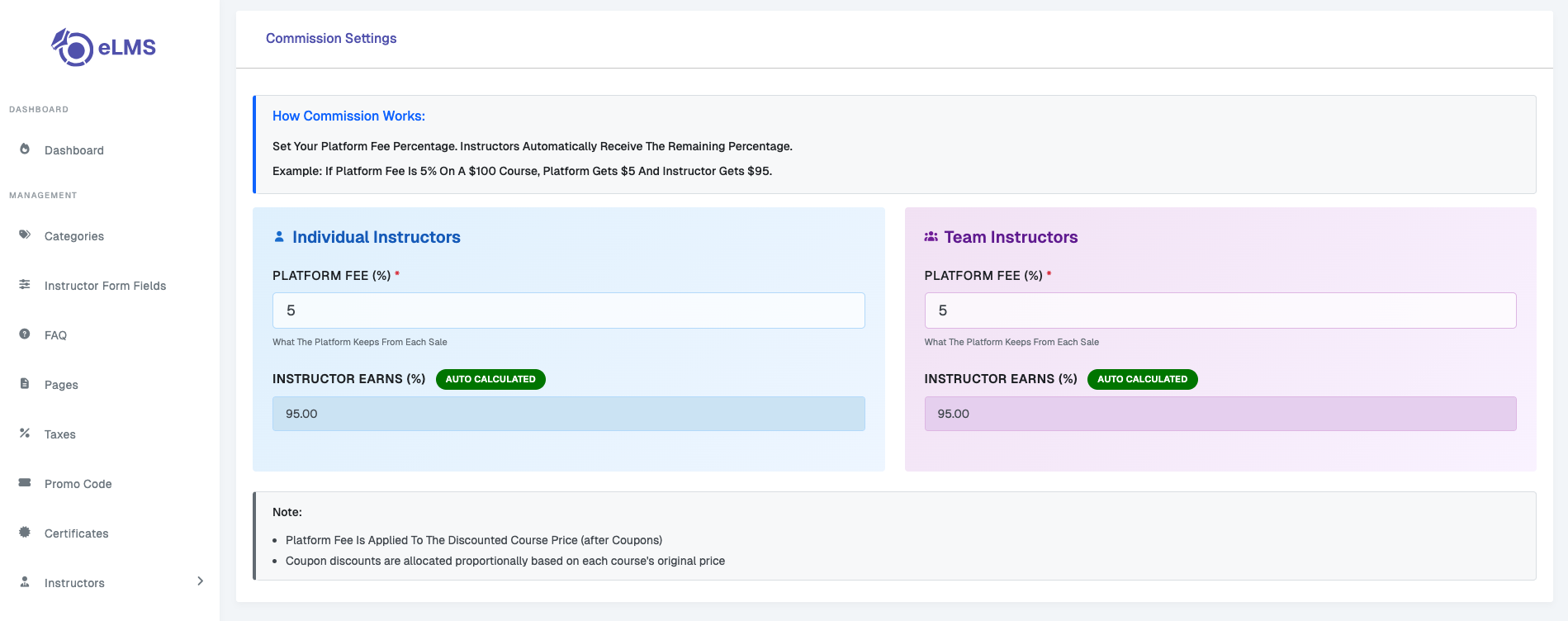 Commision Settings
