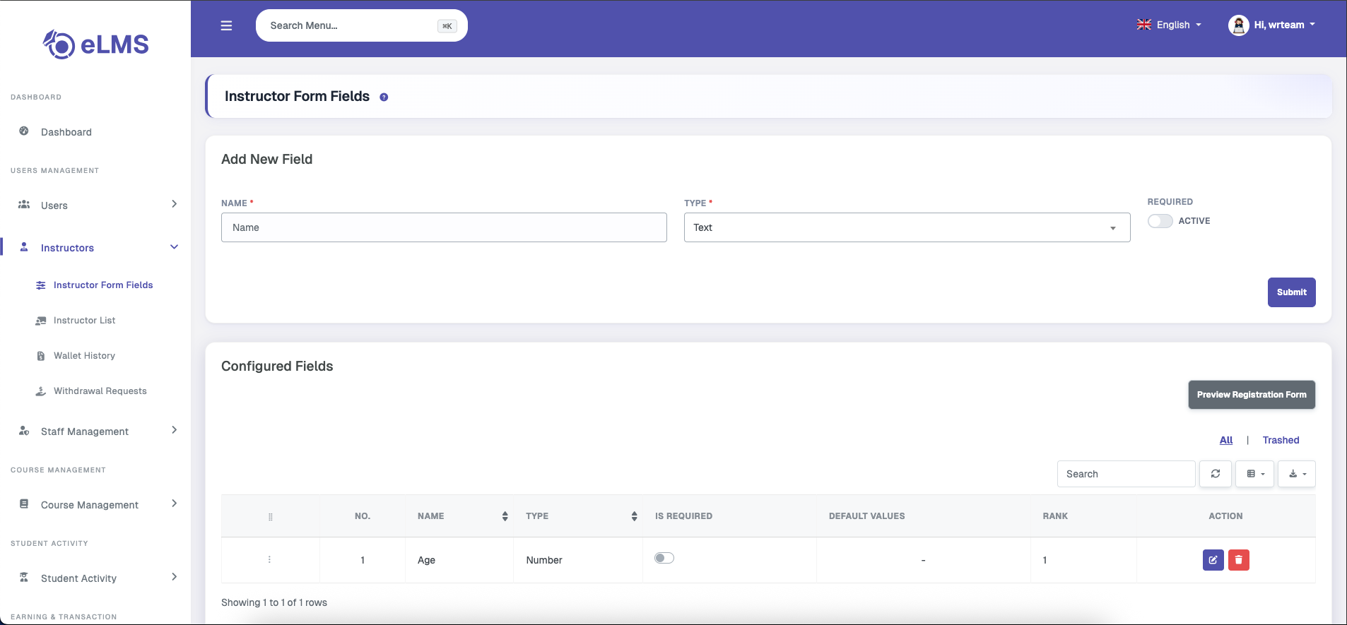 Instructor Form Fields