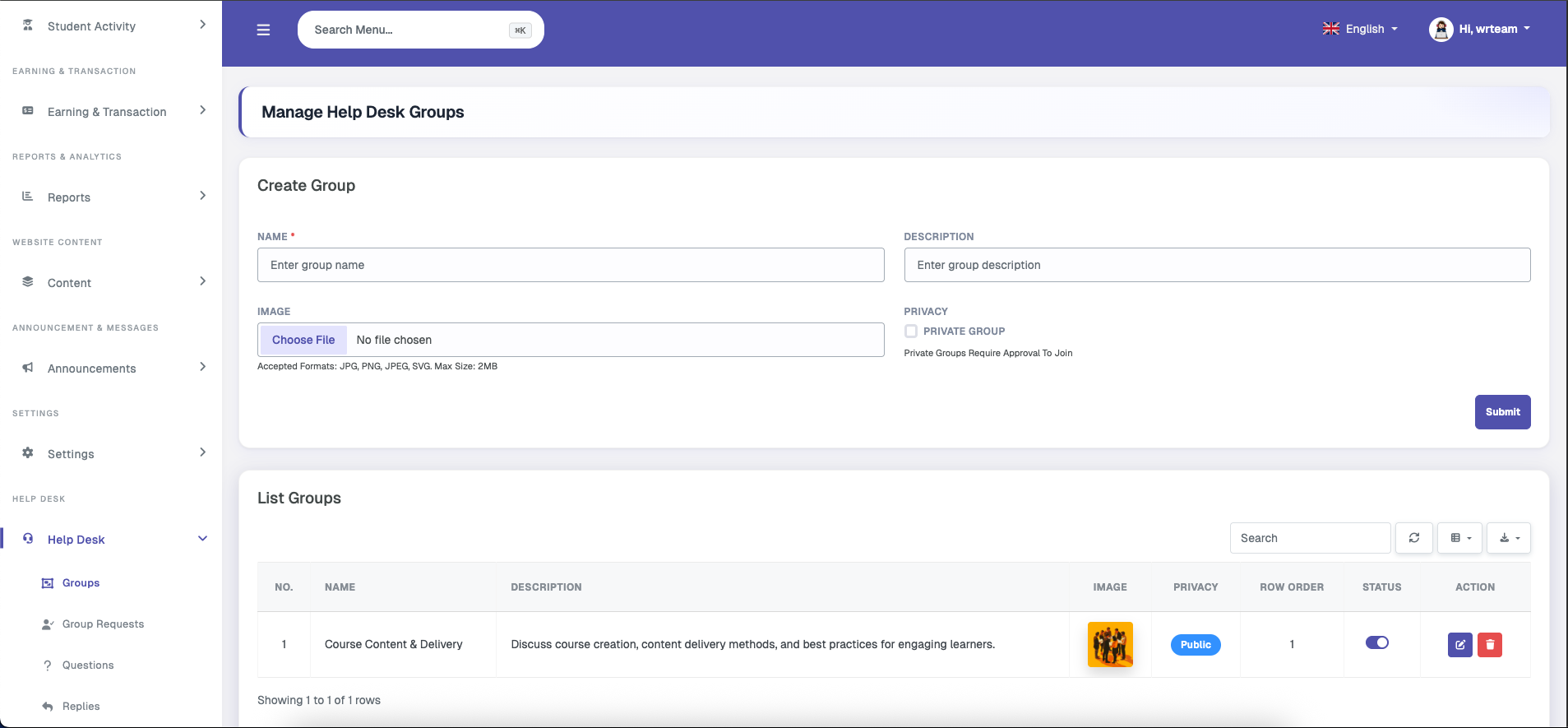 Help Desk Groups