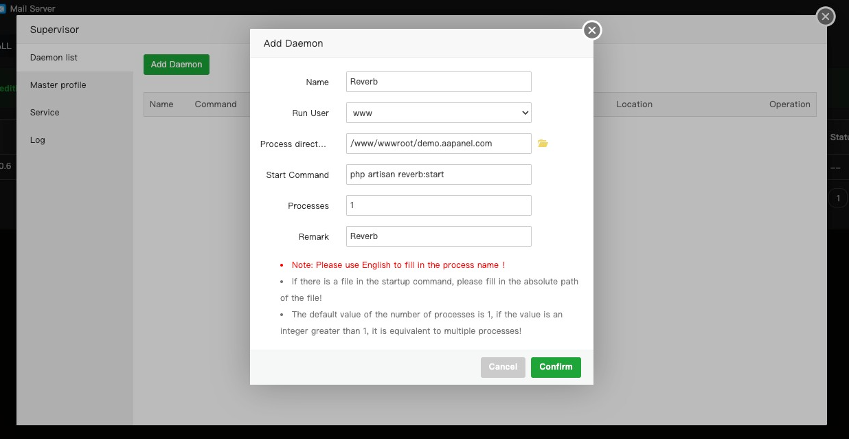 Configure Laravel Reverb Service