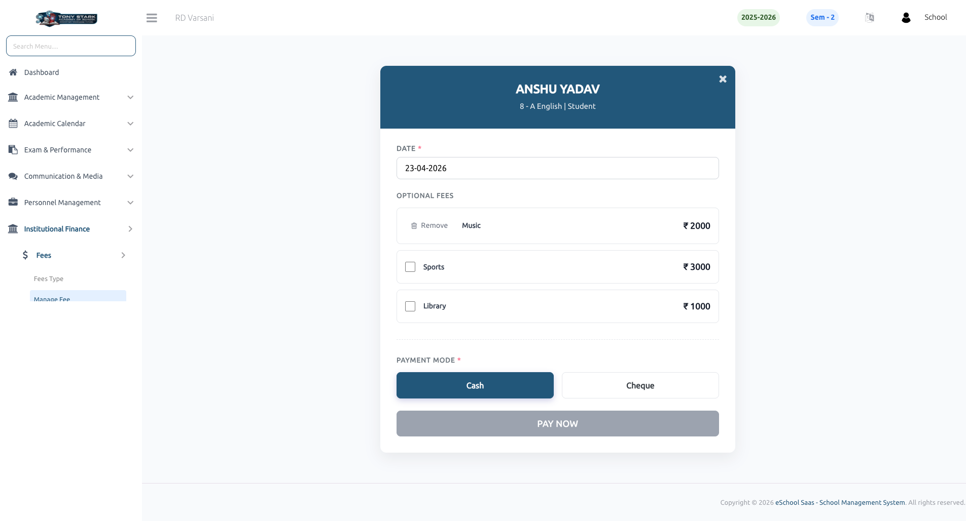 Pay Optional Fees