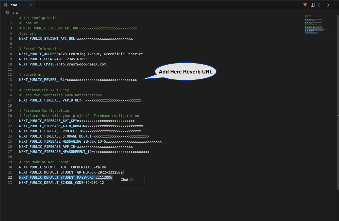 Add Reverb URL in .env file