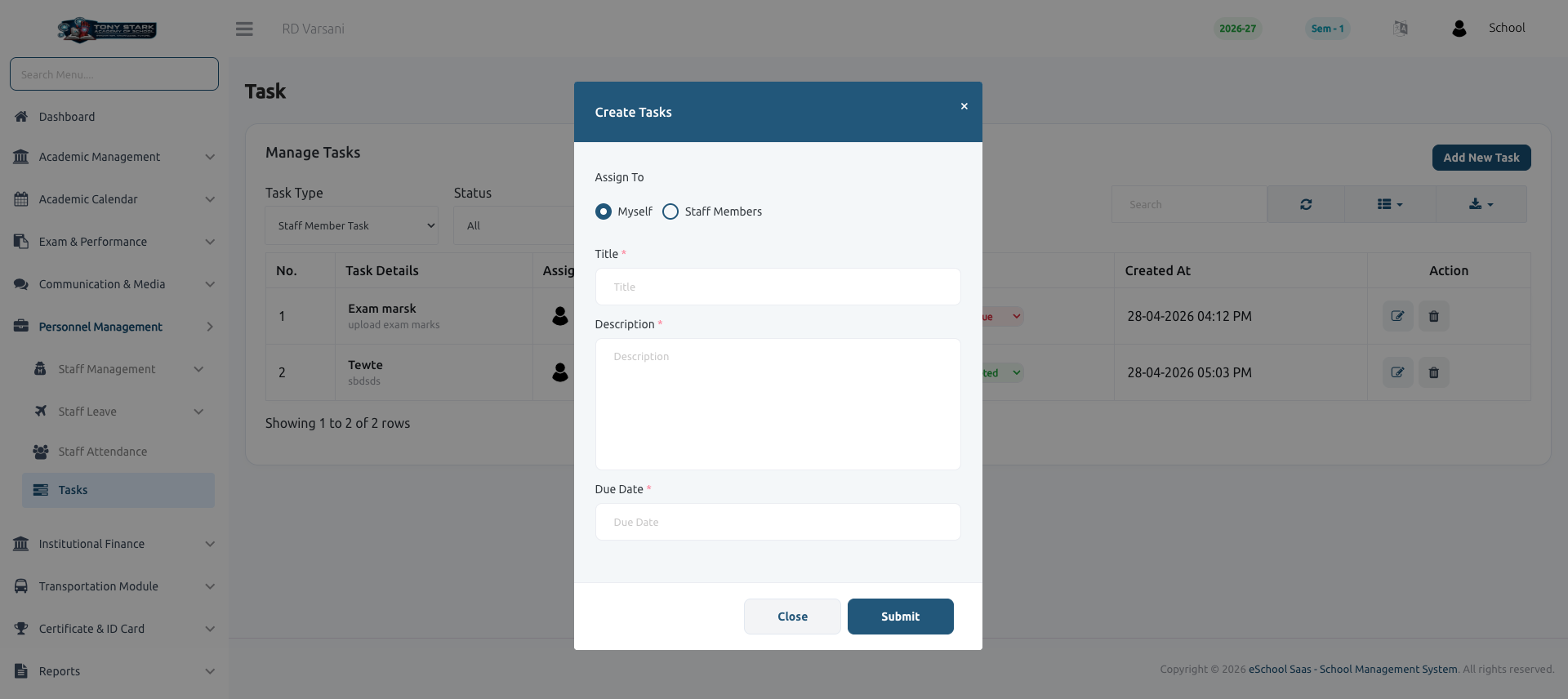 Create Tasks Modal