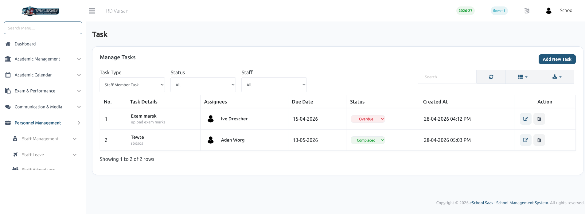Manage Tasks List