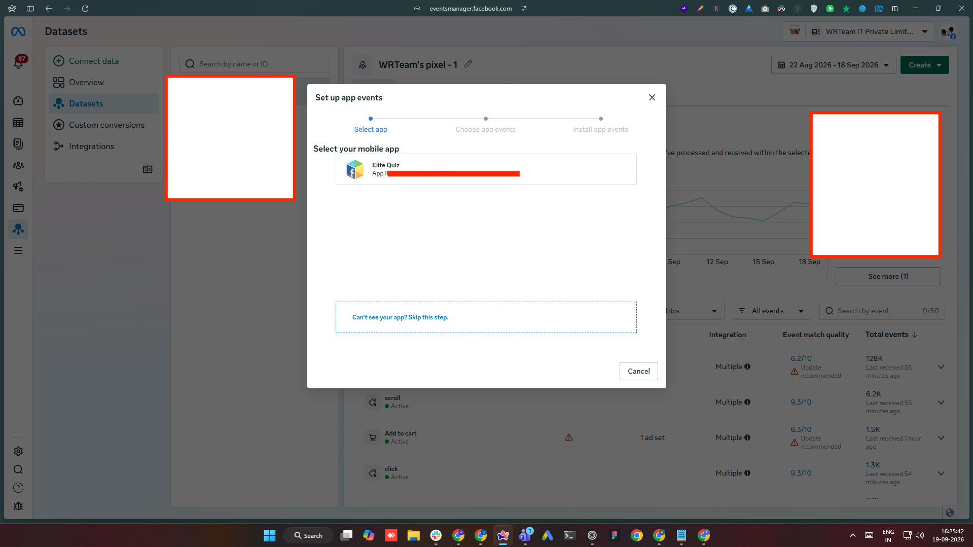 Set up app events — select your app