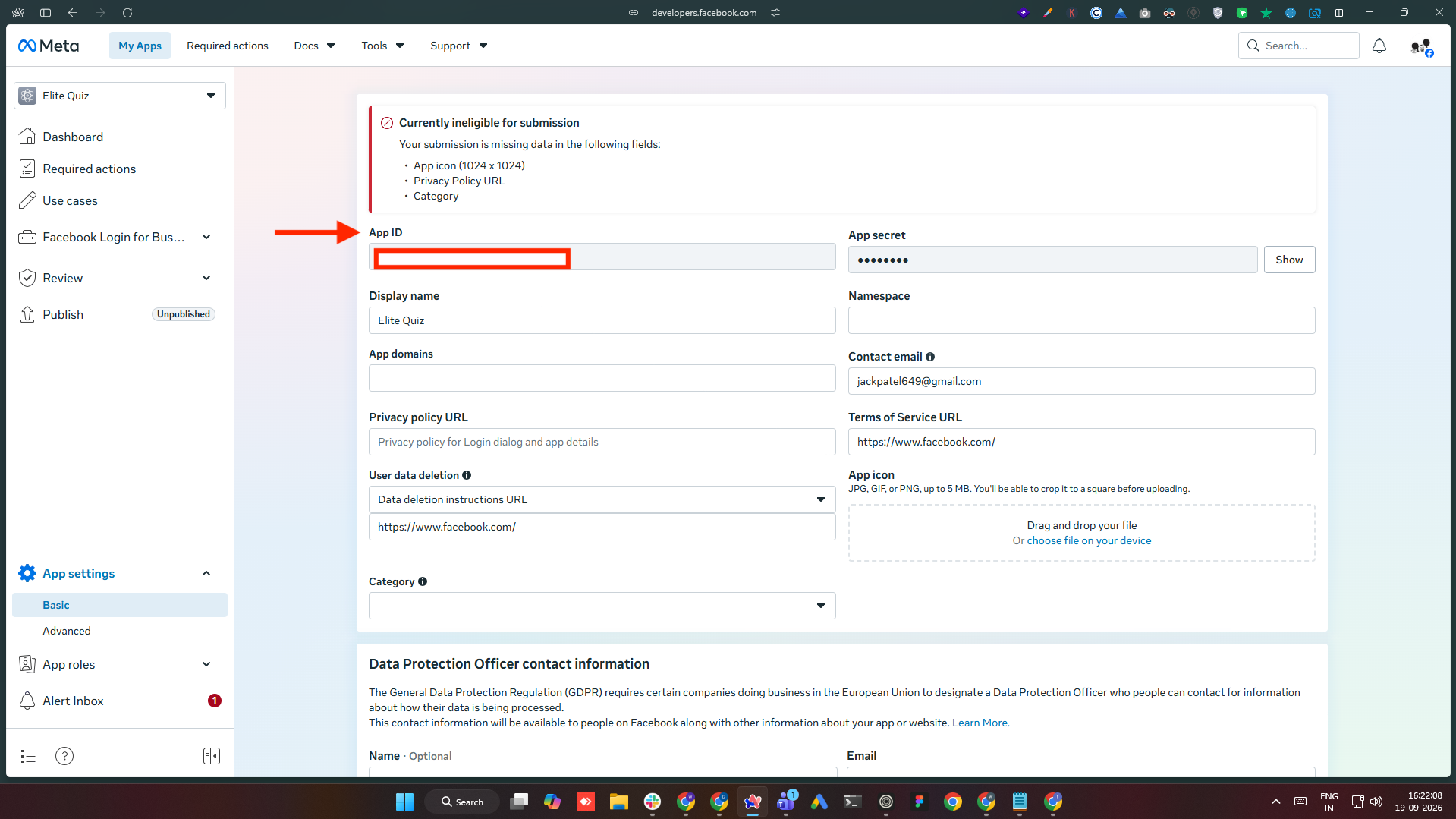 App settings → Basic — App ID